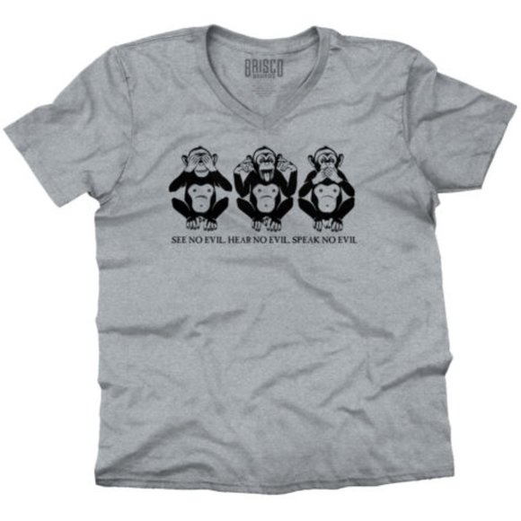 Wise Monkeys See No Evil Positive Saying V-Neck T Shirts Tees for Men - Picture 1 of 4